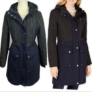 Lucky Brand Quilted-Panel Hooded Coat Size M